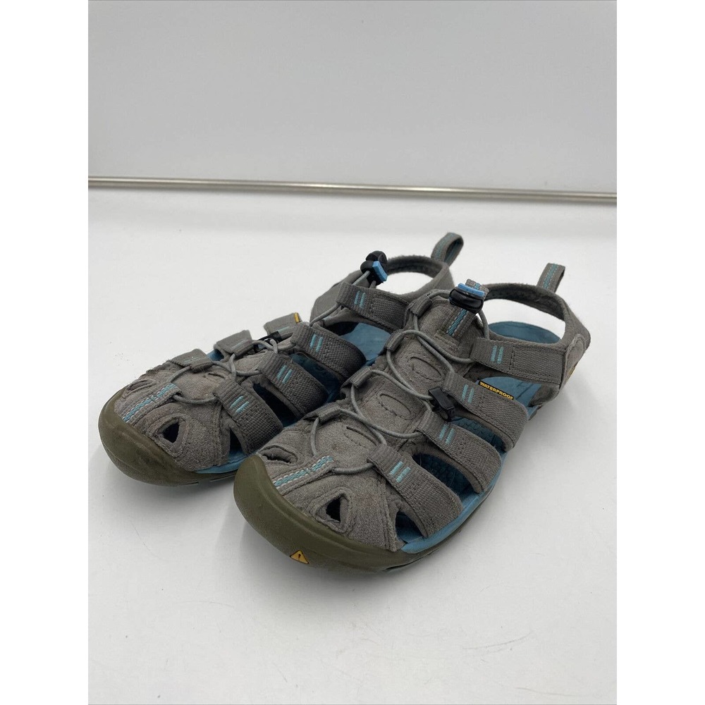 Keen Womens Sandals Size 8 Grey Blue Canvas Toggle Waterproof Hiking Fisherman